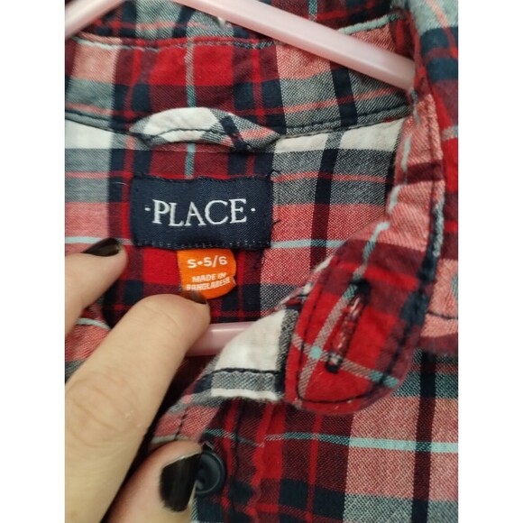 Children's Place red and white plaid long sleeve button down - Picture 3 of 3